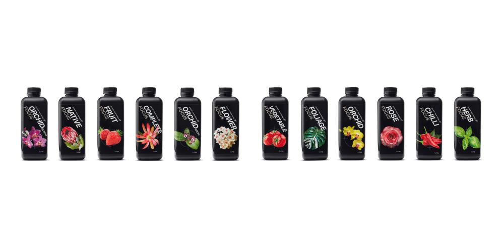 Growth Technology nutrient bottles including Foliage Focus, one part nutrients, and rootzone supplements – available at Green Genius Brisbane.