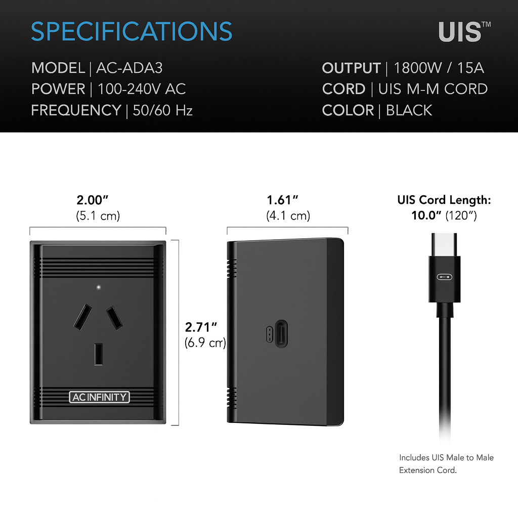 AC Infinity UIS Control Plug | Control Outlet Powered Equipment