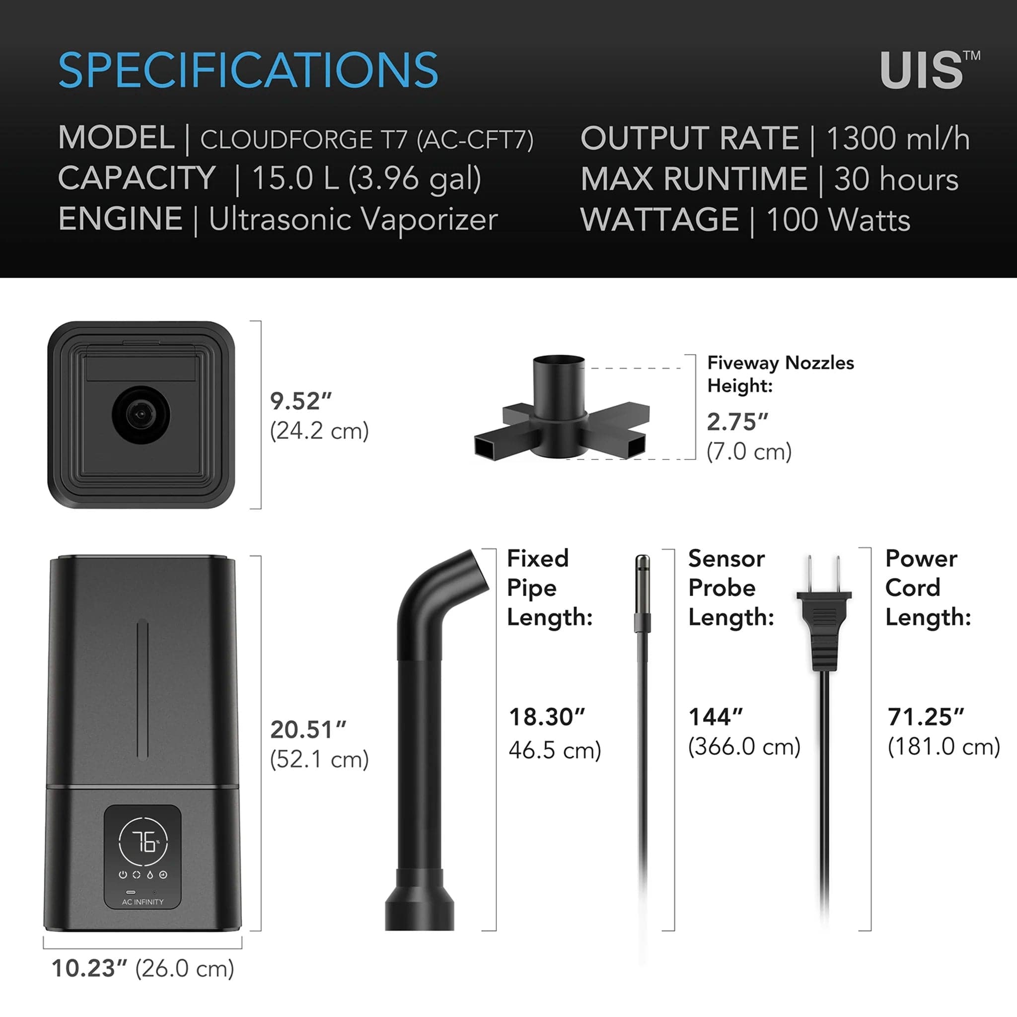 AC Infinity Cloudforge T7 Plant Humidifier 15L