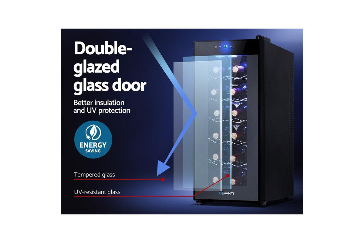 Devanti temperature controlled cool storage cabinet with double glazed glass door