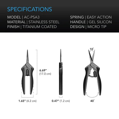 AC Infinity Stainless Steel Pruning Shear, Ergonomic Lightweight, 6.6” Straight Blades