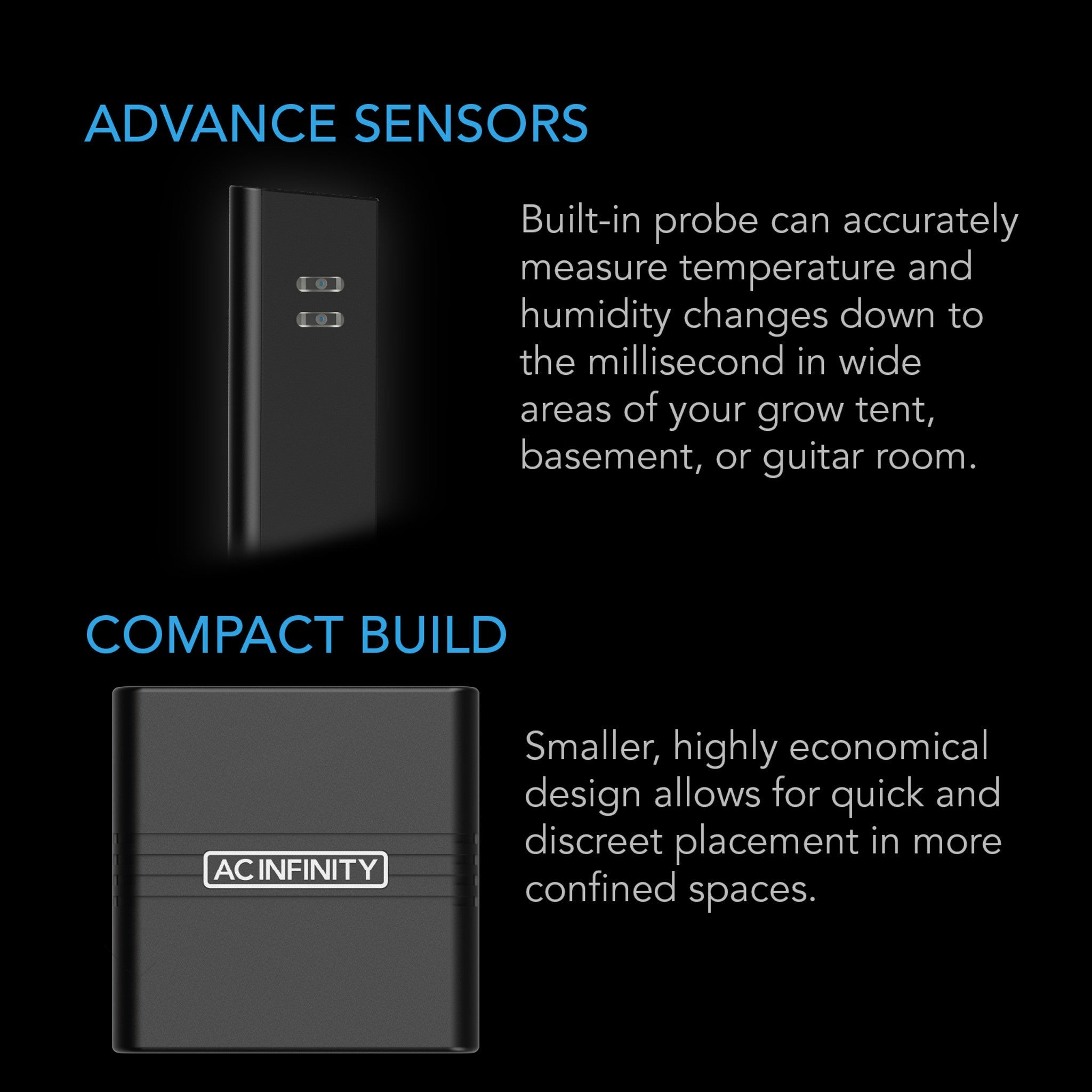 AC Infinity Cloudcom A2 | Mini Smart Thermo-Hygrometer | Integrated sensor probe