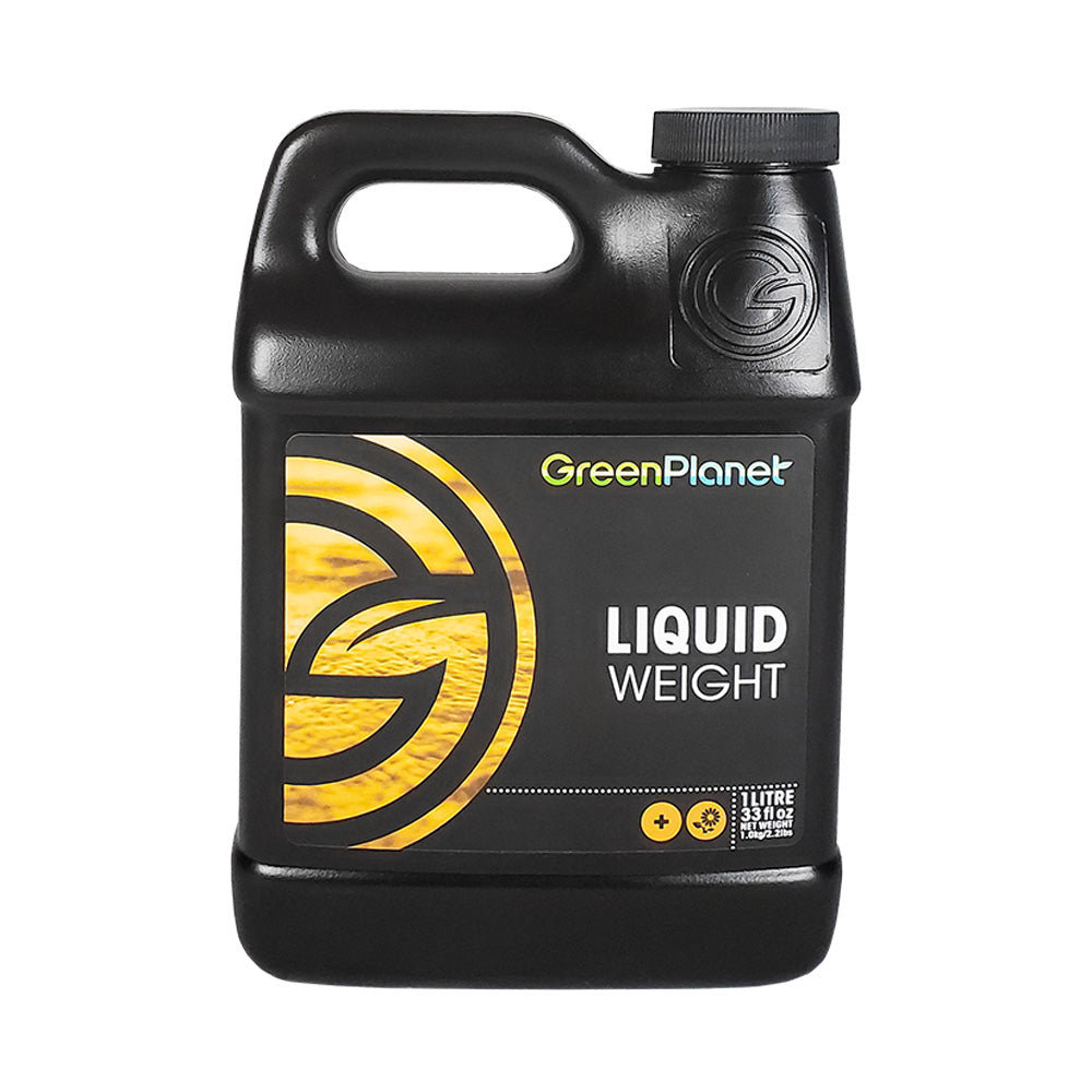 GreenPlanet Liquid Weight carbohydrate flowering additive with humic acid for beneficial microbes, larger flowers and improved late-bloom development.