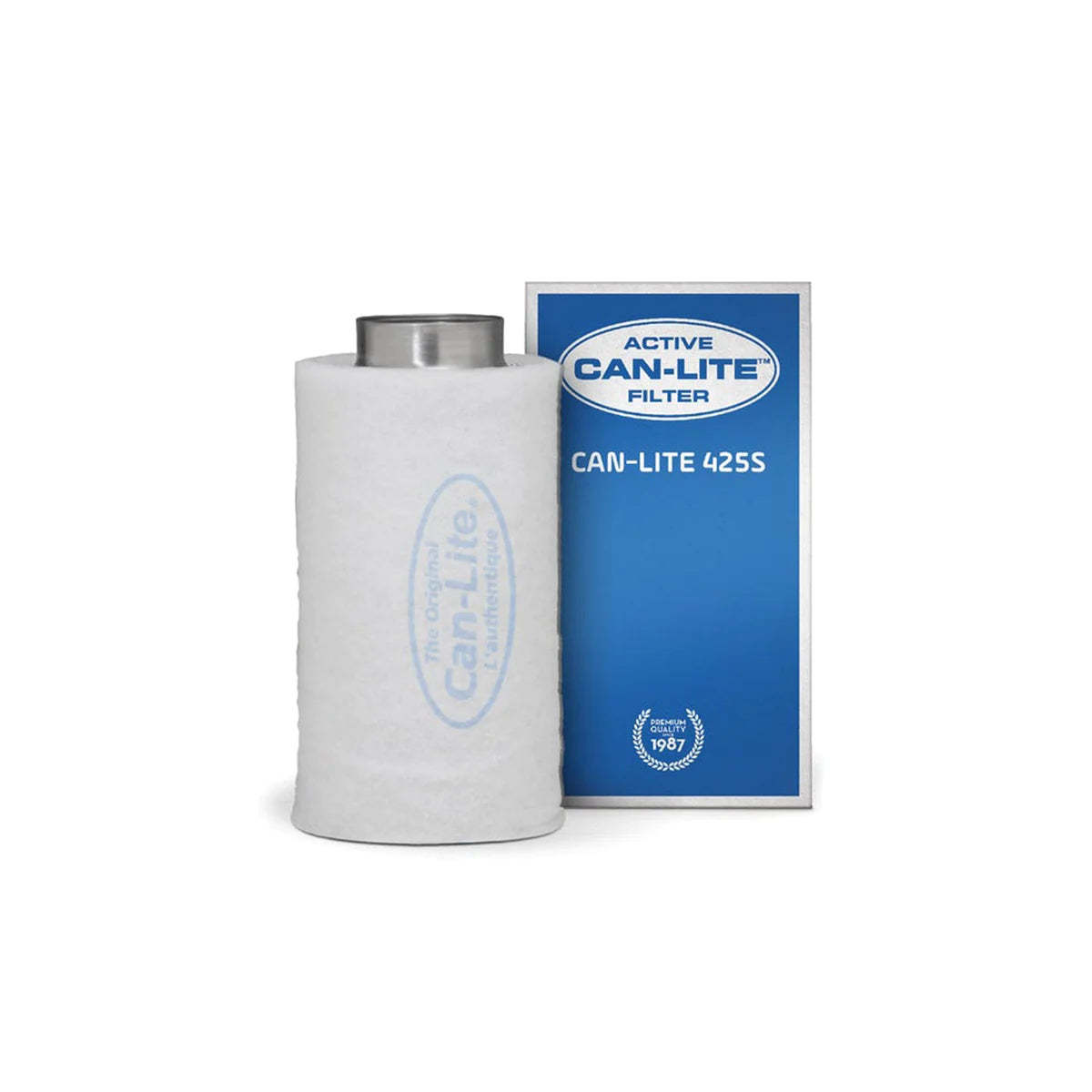A white CAN-LITE 4255 replacement air filter next to its blue and white retail packaging box, shown on a clean white background.