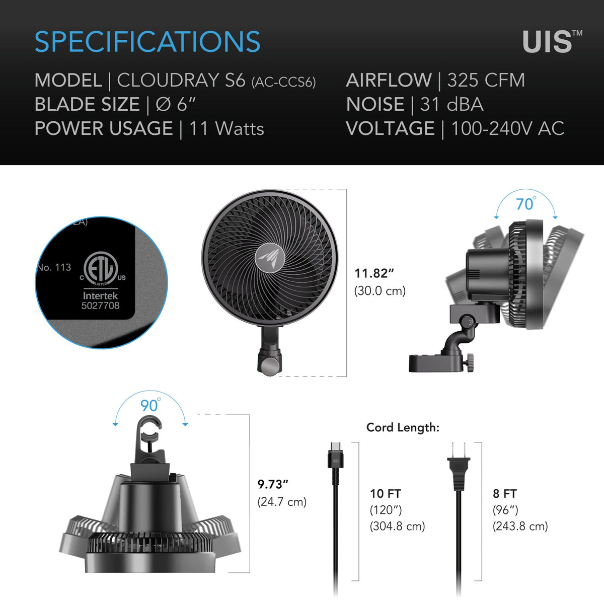 AC Infinity CLOUDRAY Oscillating Fans