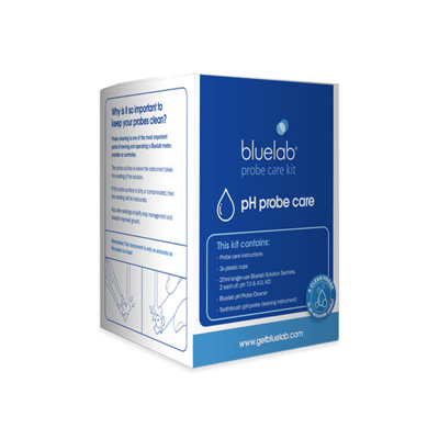 A boxed product labeled 'bluelab probe care kit pH probe care' shown on a plain white background. The package is predominantly blue and white with text and simple line drawings on the side panel.