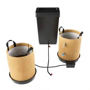 Grassroots Fabric Pots AutoPot XXL living soil fabric pot with handles and moisture-retention liner shown with 2 bottom-fed AutoPot irrigations trays