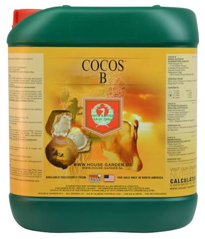 5L container of House & Garden Cocos B fertilizer with branding and product details on a white background