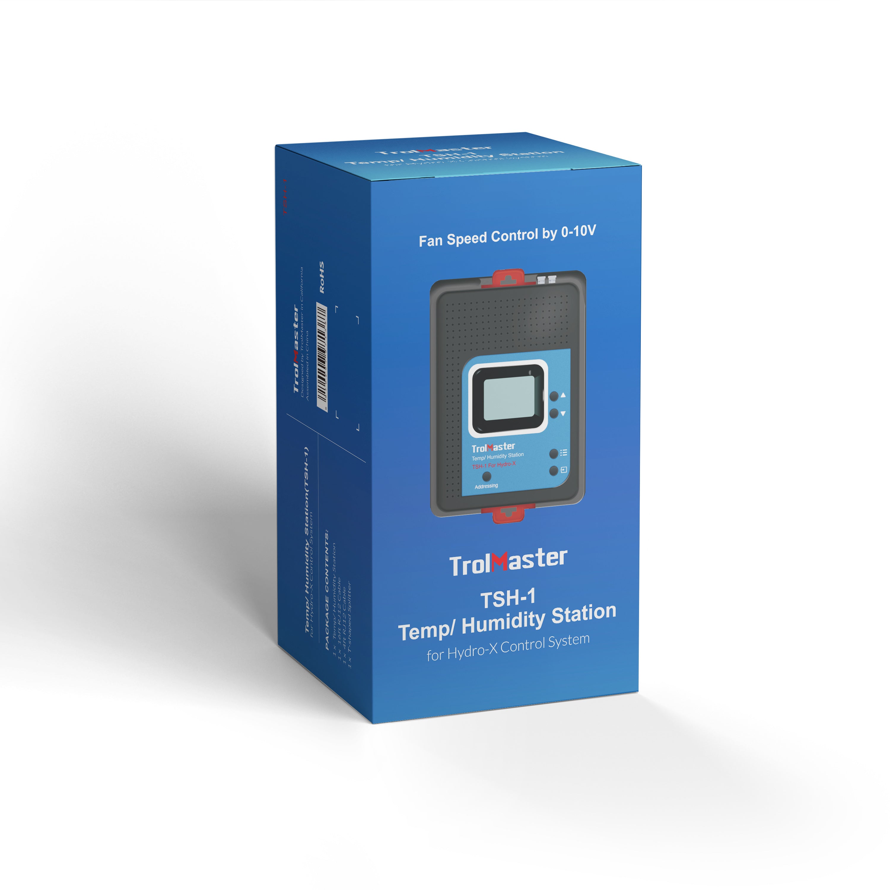 Blue packaging of Trolmaster TSH-1 Temp/Humidity Station on a white background